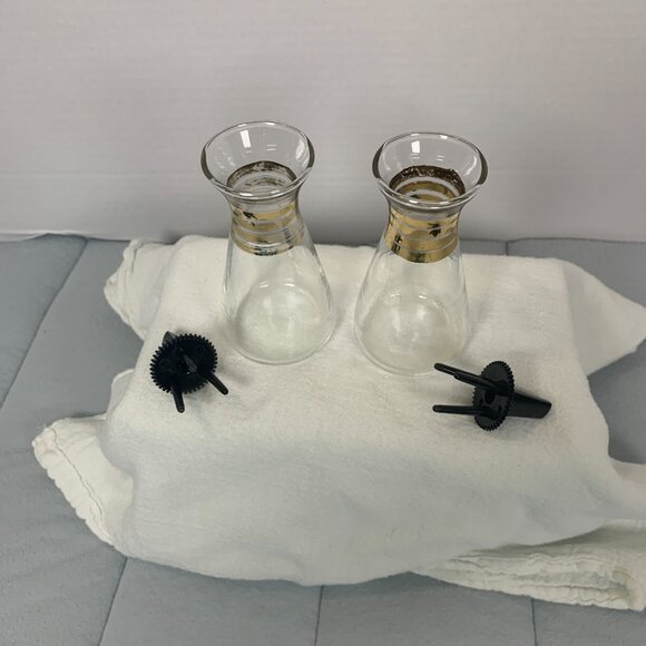 Vintage Pyrex Cruette Bottles Gold Stripes 4.5” Glass USA MCM Oil Vinegar Cruet - Picture 4 of 7